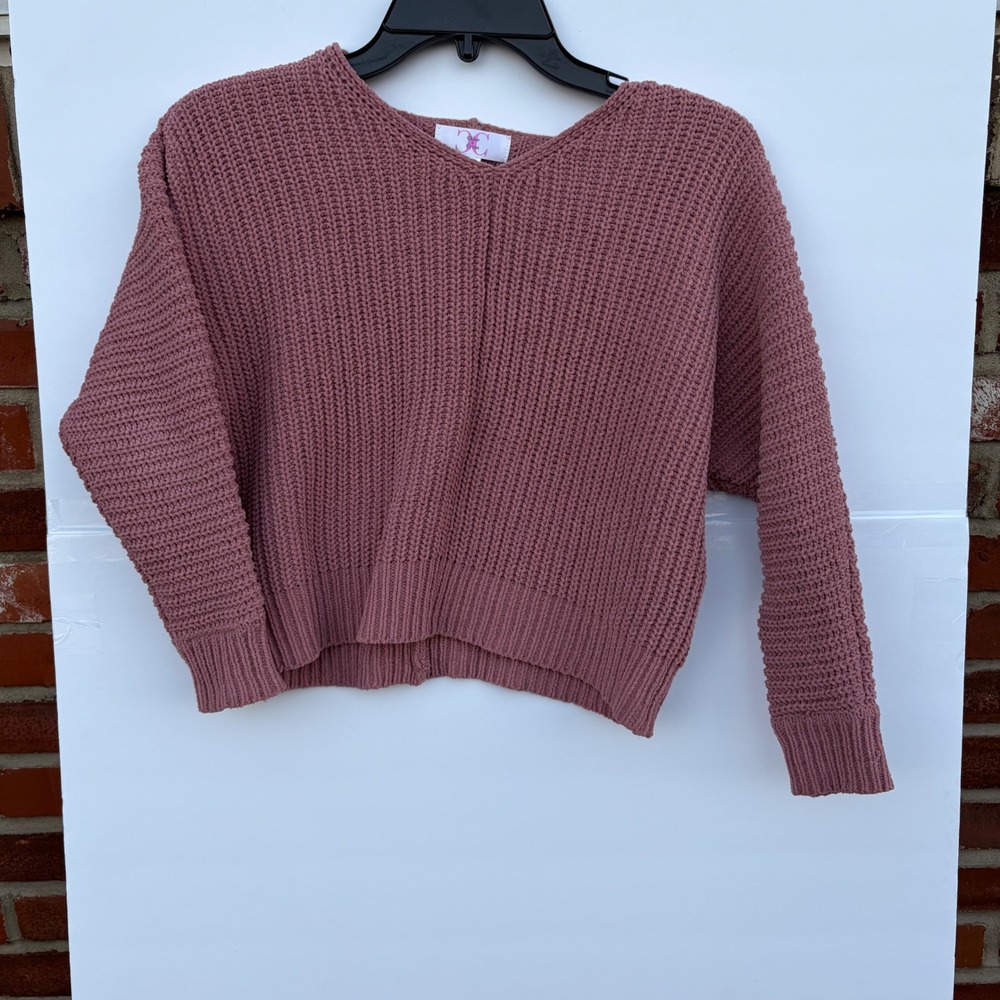 Chloe + Cyrus Mauve Pink Chenille V-Neck Shaker Knit Sweater ST20B251CK‎ Small